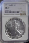 1991 US Silver Eagle $1 NGC MS69