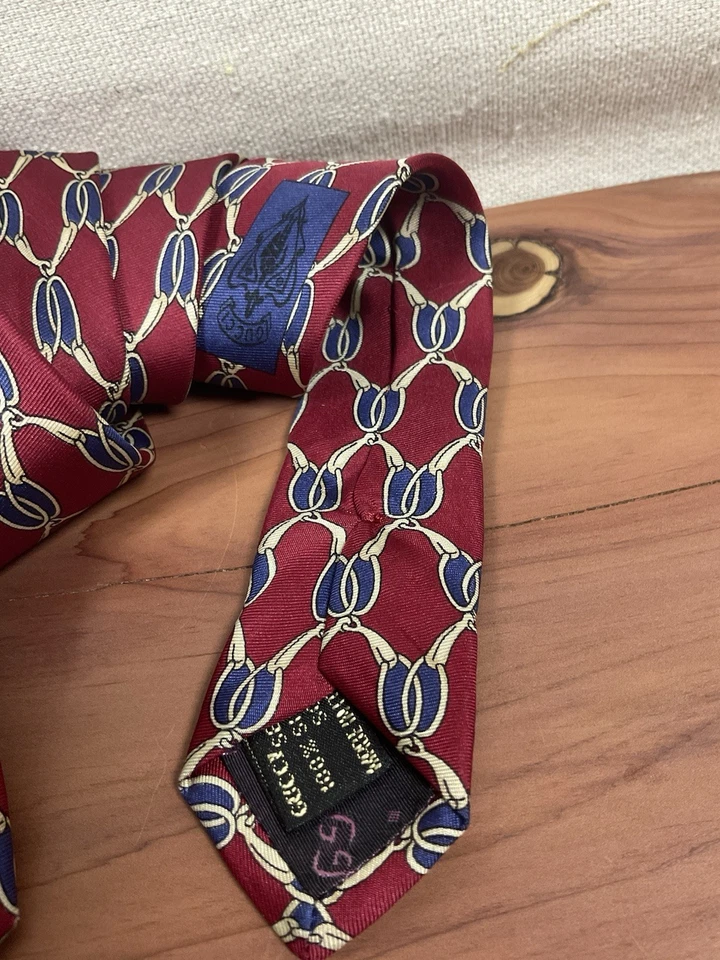 "Corbata de cuello Gucci para hombre roja 100 % seda patrón ecuestre 60""" Foto 2 de 4
