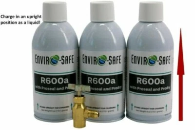 ENVIRO-SAFE REFRIGERANTS, INC. R600a Refrigerant with Proseal & Prodry (3 cans) & Top Tap Kit #8091 UPRIGHT CAN