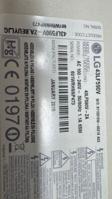 LG 43LF590V TV COMPLETE CUT. Verified