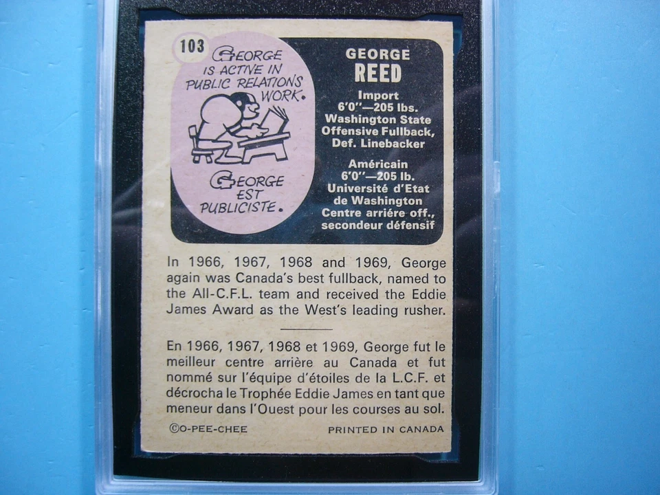 1971 O-PEE-CHEE CFL FOOTBALL CARD #103 GEORGE REED KSA 7.5 NM+ SHARP!! '71 OPC - Image 4 of 4