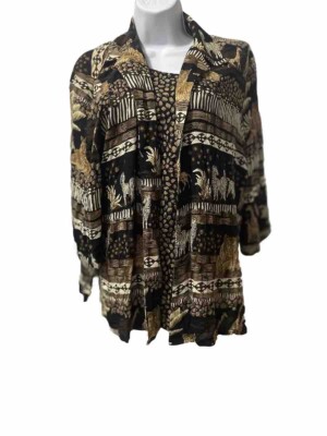 Dena Lauren Women's Africa print 100% rayon short sleeves blouse Size L#12