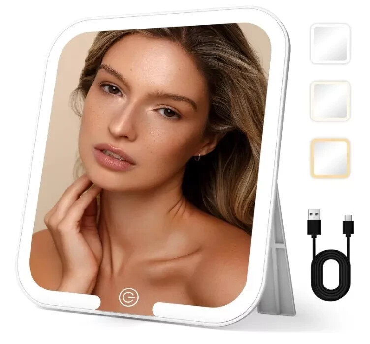 LED Vanity Makeup Mirror with Light, 9.2X8 Inch Large Tabletop Mirror with Brightness Adjustment-image