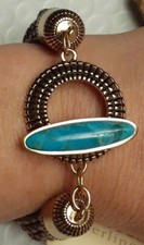 Southwestern Turquoise Multi Strand Braided Leather Bronze Toggle Bracelet Small