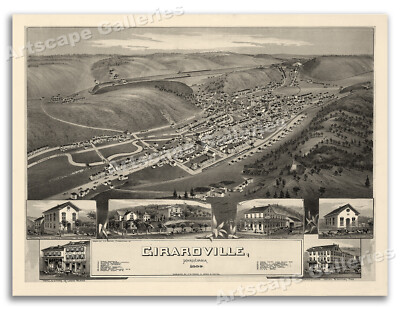 1889 Girardville Pennsylvania Vintage Old Panoramic City Map - 24x32