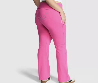 新品Victoria's Secret PINK ヴィクシー　ヨガパンツ S Victoria's Secret Pink Bling Shine Fold-over Flare Legging Pink XL