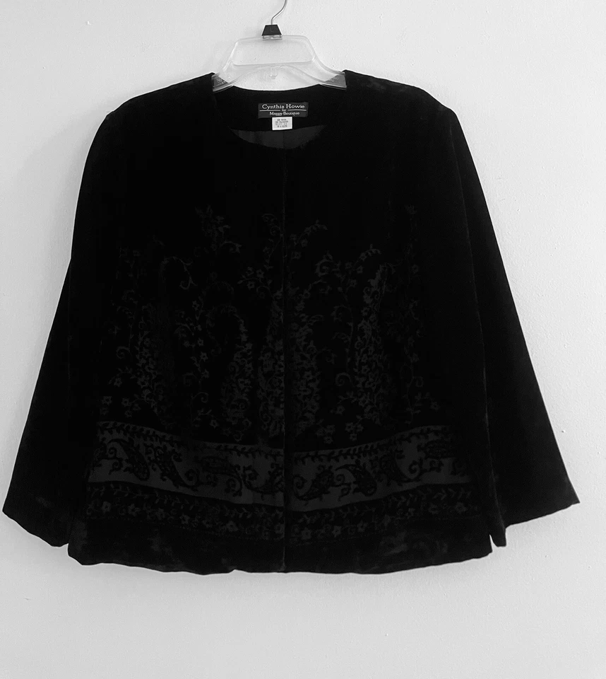 Conjunto de 2 piezas falda top traje elástico Cynthia Howie de terciopelo negro para mujer talla 14 Foto 2 de 4