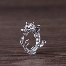 Anello uomo argento sterling 925 massiccio pesante unico drago misura regolabile