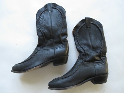mens boots Dan Post black weave trim leather pointed toe moc shoe 10.5 10 1/2
