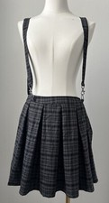Hot Topic Women's Plaid Goth Punk Suspender Skirt Pleated Size XS Gray Black