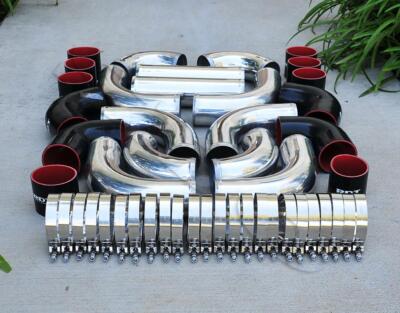 12 pcs 3'' Universal Polished Intercooler Piping + Black Silicone Coupler + Clamp