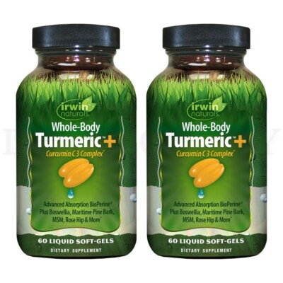 Irwin Naturals Whole-Body Turmeric+ BioPerine Complex 60 Softgels Each Lot of 2