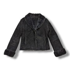 John Rocha Black Suede Jacket Faux Fur Lining Size 10