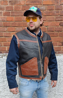 Mens Brown Real Shearling Vest sheepskin Leather Jacket