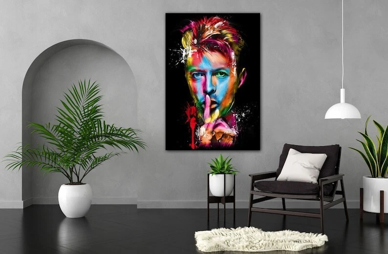 Acuarela Bowie, arte de pared Bowie Hush, arte de hombre guapo, arte de pared con letrero de silencio Foto 4 de 4