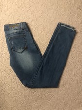 Indigo Rein Jeans Forever Sz 11 Skinny Stretch Denim Med Wash Distressed Raw Hem