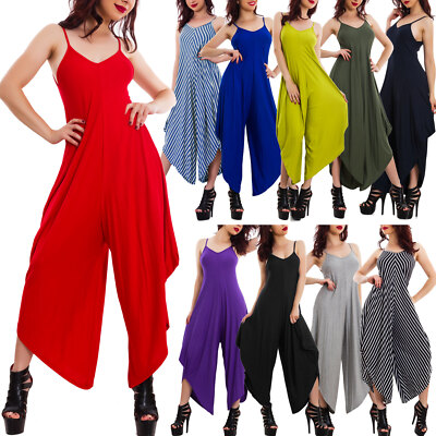 Damen Overall Ganzanzug Haremshose Überwurf Hose Basic VB-0787