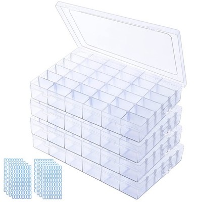 4 Pack Clear Plastic Organizer Box 36 Grids Bead with Adjustable Divider for Art