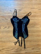 VTG The Escante Collection Lingerie Sequin Sheer Mesh Black Corset Bustier Flora