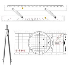 3 Pezzi Set di Navigazione Base, Include Righello Parallelo 16 Pollici con Bracci in Ottone Na...