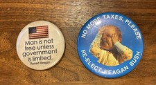 Lot of (2) political election button pins Ronald Reagan Bush Baby GOP Republican
