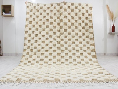 Modern Color White and Brown Moroccan Berber Wool Rug Design Area Carpet Rug