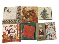 Lot Of 94 Fall Thanksgiving Christmas Paper Napkins Decoupage Craft Santa Tree