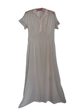 Vtg Kayser Pale Pink Maxi Slip Sz 36 Collared Short Sleeve Satin Chiffon Lace
