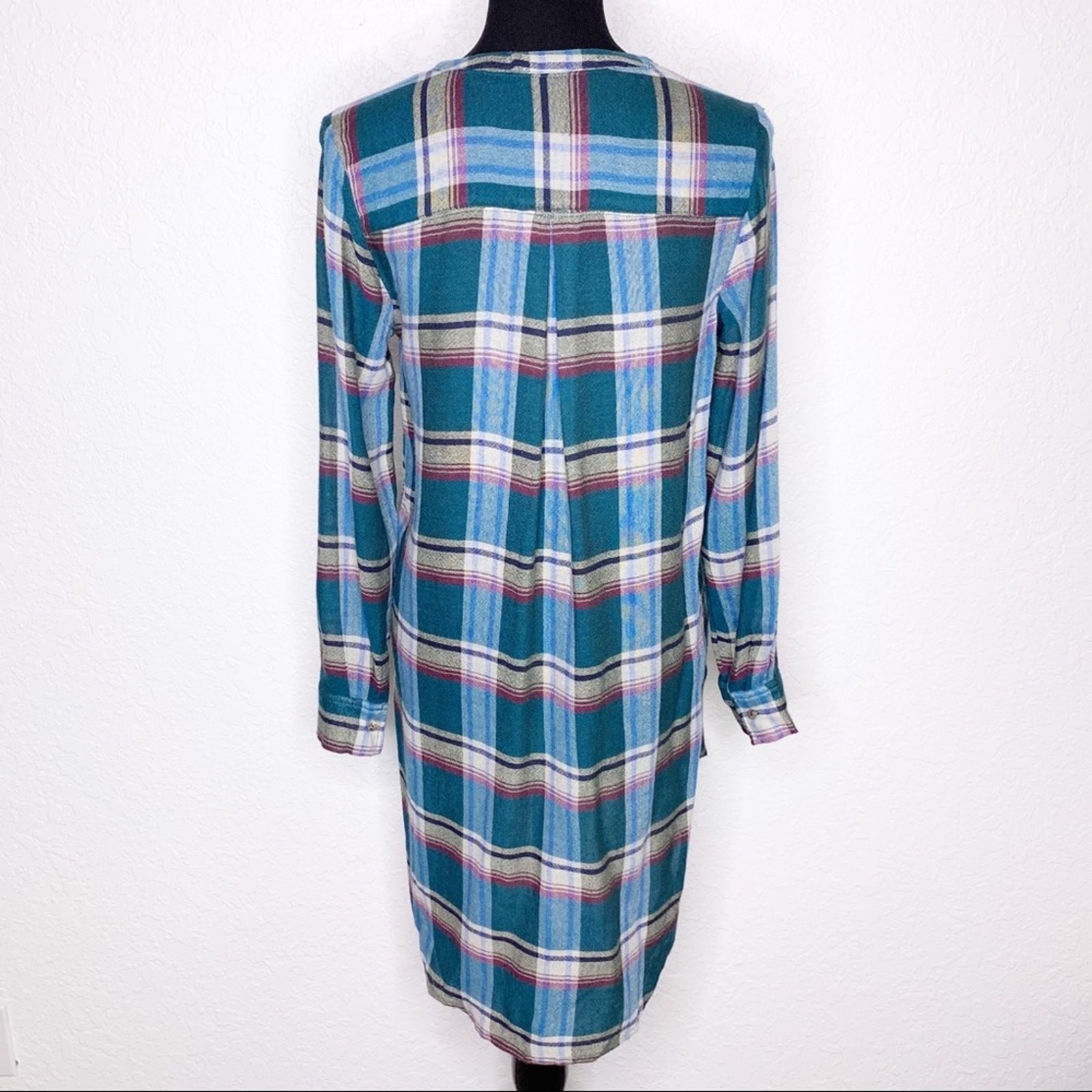 Anthropologie Akemi + Kin Lucie blue green plaid button down tunic size XS image 3