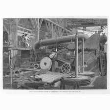 GREENWICH Penn's Marine Engine Factory, The Erecting Shop - Antique Print 1865