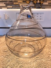 Vintage Black Spiral Stripe Clear Glass Gourd Vase 10.25 Inches Tall 1980s