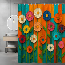 Colorful Floral Shower Curtain for Kids, Cute Bathroom Decor