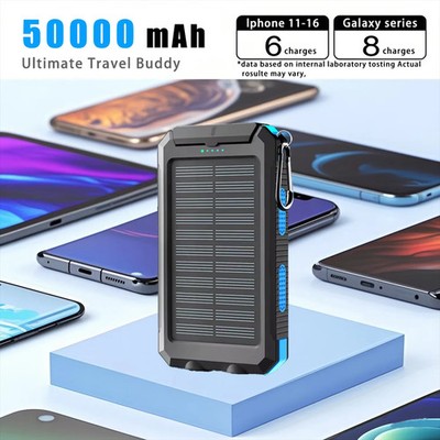 50000mAh Solar Power Bank with Built-in Cable - Lightweight & High Capacity