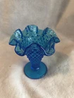 New ListingFenton Vintage Aqua Blue Hobnail Glass Vase Ruffled Edge Small Decorative Home