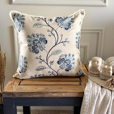 Pillow Cover Blue 16"x16", Room Decor Linen Nature Floral - Morning Flower