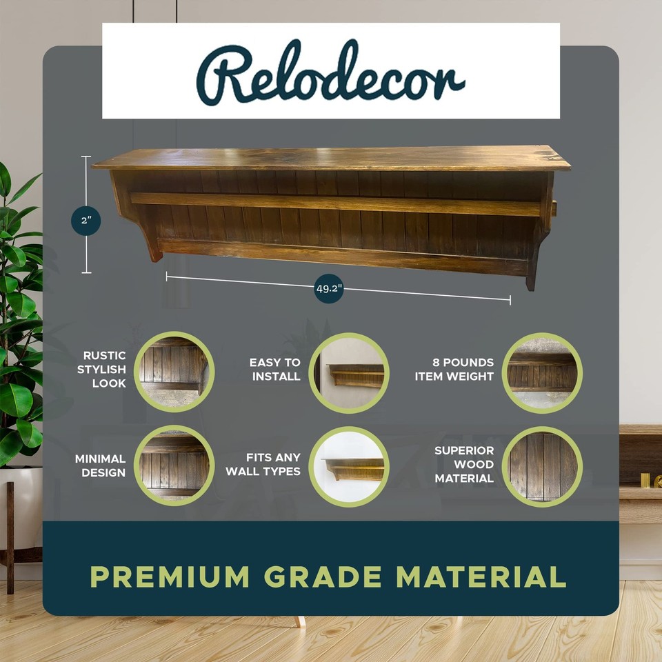 RELODECOR Wall Mounted Quilt Rack with Shelf - Solid Pine Wood, Rustic ...