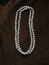 Vintage Chinese Blue White Porcelain Shou Longevity Bead Necklace 55" extra long