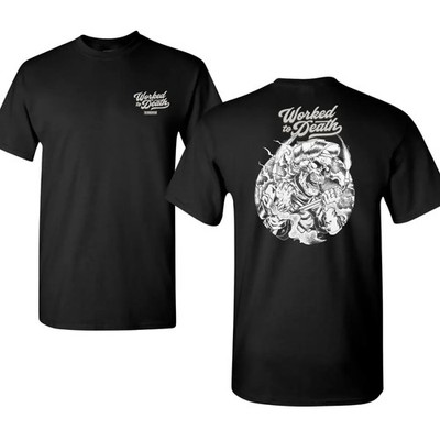 Worked to Death Welding Graphic T Shirt, Skull Welder Back Print in Smoke