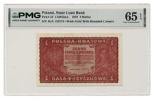 POLEN Banknote 1 Marka 1919, Serie GA PMG Grade MS 65 EPQ Gem Uncirculated