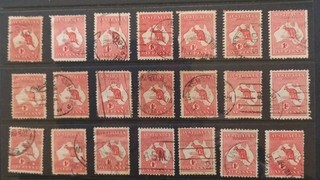 Stamps Australia 1d Red Kangaroo Selection X 21 Good/Fine Used