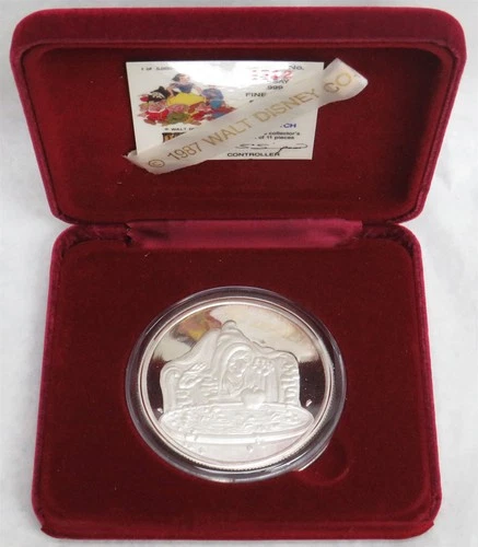 SILVER WALT DISNEY'S SNOW WHITE ANNIVERSARY THE WITCH PROOF 5 OZ ROUND BOX COA