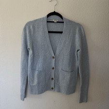 J. Crew Cotton Cashmere Cardigan Sweater Light Blue V Neck Button Front Small