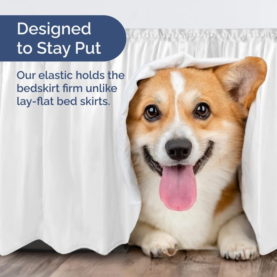 Falda de cama envolvente con volantes antipolvo - blanca - para camas tamaño queen con caída de 15 pulgadas Foto 3 de 4