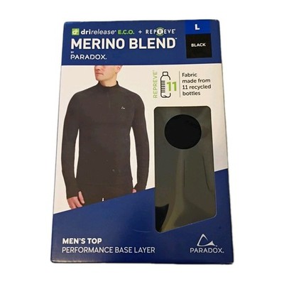 Paradox Men's 1/4 Zip Merino Blend Performance Base Layer Top, Black, Size L