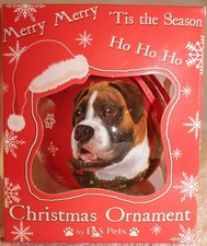 E S PETS DOG CHRISTMAS ORNAMENT "BOXER UNCROPPED " WITH BOX 3 1/2" TALL