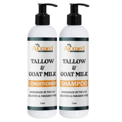 Beef Tallow & Goat Milk Shampoo and Conditioner Set - Handmade Hair Care for Thi
