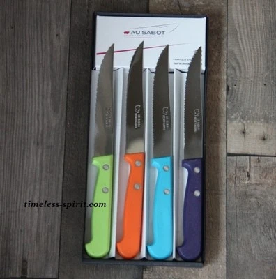 Coffret de 4 Couteaux STEAK ABS panachés AU SABOT lame crantée 11.5cm 067111