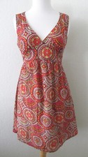 GAP Dress Sz 2 Pink Orange Yellow Cotton &nSilk Sleeveless V Neck Fit & Flare