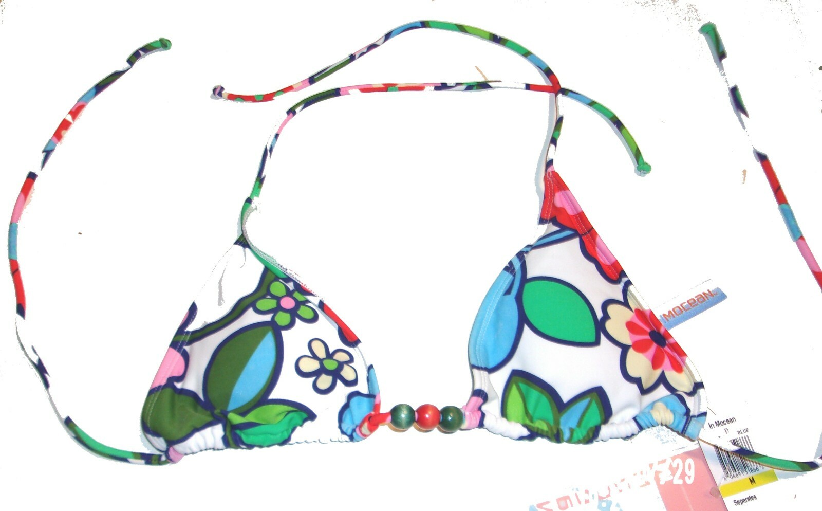 In Mocean White Floral Halter Bikini Swimsuits with Beads M Top/XL