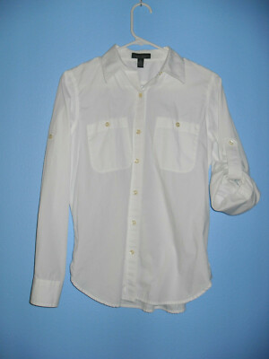 Lauren Jeans Ralph Lauren Women S White Roll Tab Sleeve Pocket Blouse  Shirt